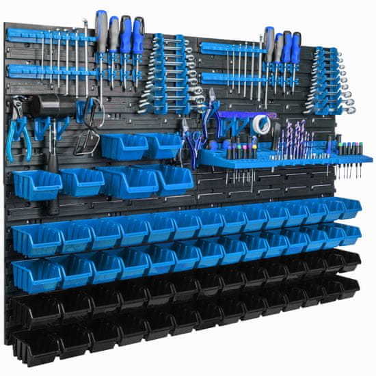 botle Műhely panel szerszámokhoz 115 x 78 cm és 62 db Dobozok Kék és Fekete műanyag