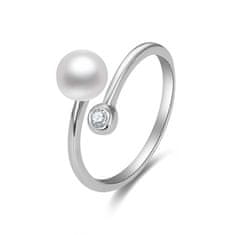 Beneto Nyitott ezüst gyűrű valódi gyöngyökkel és cirkónium kővel AGG469P