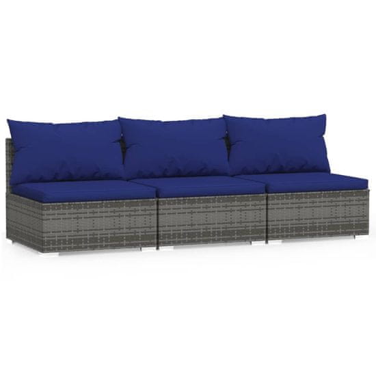 Vidaxl 3-személyes szürke polyrattan kanapé párnákkal 317572