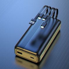 DUDAO K4Pro USB Power Bank 20000mAh + kábel Lightning / USB-C / Micro USB, fekete/arany