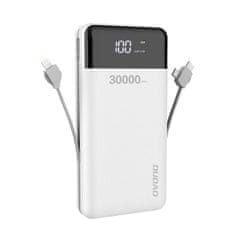 DUDAO K1Max Power Bank 30000mAh 2x USB + kábel Lightning / USB-C / Micro USB, fehér