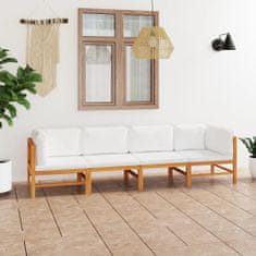 Greatstore négyszemélyes tömör tíkfa kerti kanapé krémszínű párnákkal