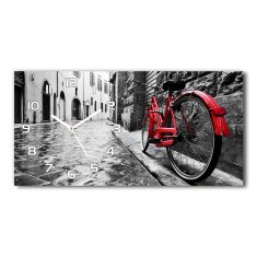 Wallmuralia.hu Négyszögletes üvegóra vízszintesen Piros bicikli fehér