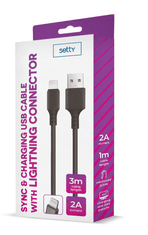 setty. GSM109950 kábel USB - Lightning 3,0 m 2A fekete ÚJ