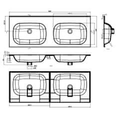 Greatstore fehér SMC beépíthető kétmedencés mosdókagyló 1205x460x145 mm
