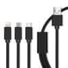 nylon kábel 3in1 mikro USB / C típusú / iPhone 8-PIN gyors töltőkábelhez 2.1A, fekete