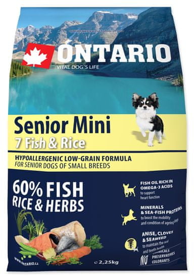 Ontario Senior Mini 7 Fish & Rice Kutyatáp, 2,25kg