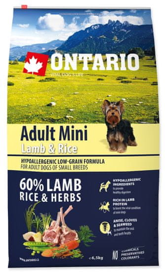 Ontario Adult Mini Lamb & Rice Kutyatáp, 6,5 kg