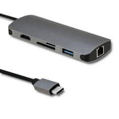 Qoltec Adapter USB 3.1 C hím / HDMI csatlakozó | USB 3.0 csatlakozó | RJ-45 csatlakozó | SD | MICRO SD | PD