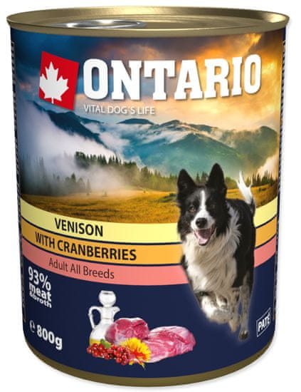 Ontario Kutyakonzerv, vadhús és vörösáfonya, 6 x 800 g