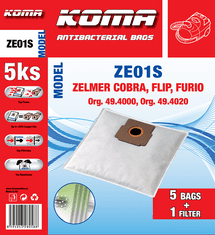 KOMA ZE01S - Tartozék készlet porszívókhoz Zelmer, Cobra, Flip, Furio, 15 zacskó, 1 db Hepa szűrő