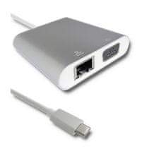 Qoltec Adapter USB 3.1 C-típusú hím | VGA csatlakozó + USB 3.0 A csatlakozó + RJ45 csatlakozó (1Gb/s) + PD