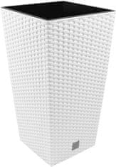 IGLACO Rato négyzet alakú rattan virágcserép - FEHÉR 40x40x75 cm