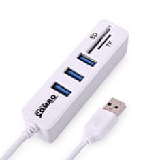 Northix Mini USB 2.0 memóriakártya-olvasó + USB-elosztó, fehér 