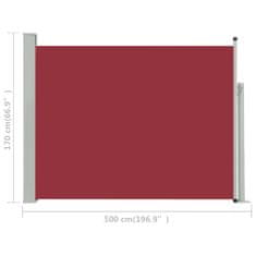 Greatstore piros behúzható oldalsó teraszi napellenző 170 x 500 cm