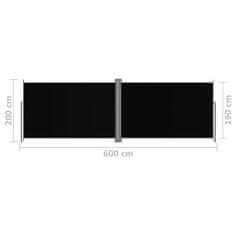 shumee fekete behúzható oldalsó napellenző 200 x 600 cm