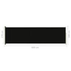 shumee fekete behúzható oldalsó terasznapellenző 180 x 600 cm