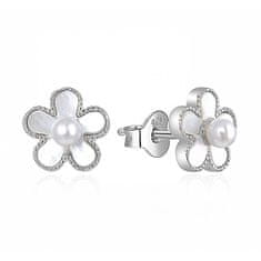 MOISS Gyönyörű ezüst fülbevaló gyöngyökkel Virágok E0002568