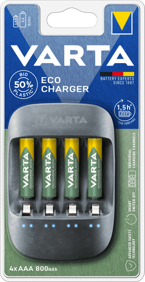 Varta Eco Charger + 4 AAA 800mAh Reycled R2U 57680101421