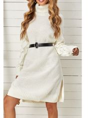 OMG! női pulóver ruha garbóval és hasítékkal Echoss fehér S