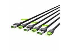 Green Cell KABGCSET01 3 gyors töltőkábel készlet Ray USB-C 30/120 / 200cm zöld színű LED