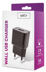 setty. hálózati USB töltő 1A (GSM043797) fekete
