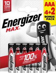 Energizer Max AAA alkáli elemek 6db (4 + 2) E303328200