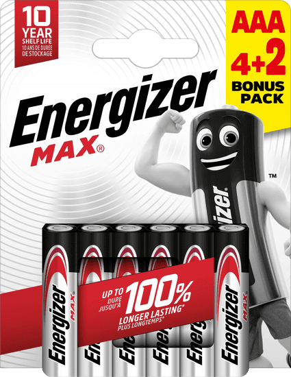 Energizer Max AAA alkáli elemek 6db (4 + 2) E303328200