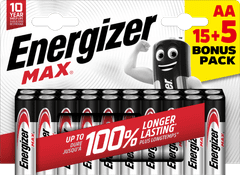 Energizer Max AA alkáli elem 15 + 5 20db E303329900