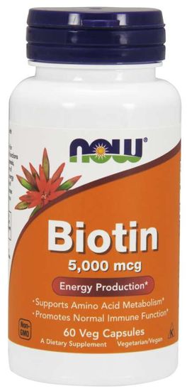NOW Foods Biotin, 5000 ug, 60 Növényi kapszula