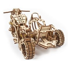 UGEARS Játék 3D fából készült mechanikus puzzle UGR-10 motorkerékpár (scrambler) kocsival