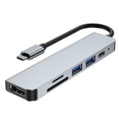 Tech-protect V4 HUB adapter 2x USB / USB-C / HDMI / SD / Micro SD / TF, szürke