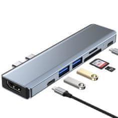 V5 HUB adapter 2x USB / 2x USB-C / HDMI / SD / Micro SD / TF, szürke