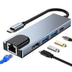 Tech-protect V3 HUB adapter 2x USB / USB-C / HDMI / RJ45, szürke