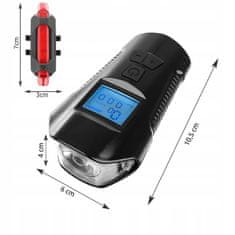 Trizand ISO 12044 Vízálló LED kerékpár lámpa USB, sebességmérő, elektromos csengő 150db