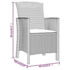 Greatstore 2 db grafitszürke polyrattan kerti szék párnával