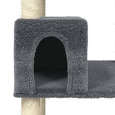 Greatstore sötétszürke macskabútor szizál kaparófákkal 141 cm