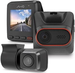 mio mivue c420 dual autókamera ips kijelző érzékelő éjjellátóval full hd videó felbontás 3 tengelyes gsensor hátsó kamera széles betekintési szög egyszerű telepítés forgatható konzol automatikus bekapcsolás
