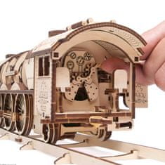 UGEARS 3D fából készült mechanikus puzzle V-Express gőzmozdony 4-6-2-es gőzmozdony és kishajó