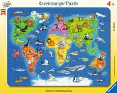 Ravensburger Puzzle Világtérkép állatokkal 30 darab