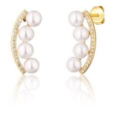 JwL Luxury Pearls Aranyozott fülbevaló folyami gyöngyökkel és cirkónium kövekkel JL0745