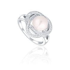 JwL Luxury Pearls Bájos gyűrű valódi gyöngyökkel és cirkónium kövekkel JL0759 (Kerület 52 mm)