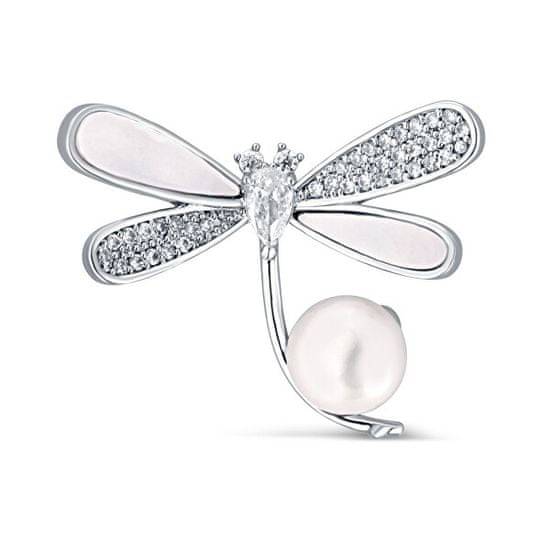 JwL Luxury Pearls Csillogó szitakötő bross igazi gyöngyökkel és kristályokkal JL0763