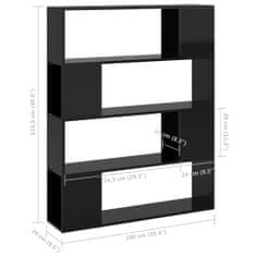Greatstore magasfényű fekete térelválasztó könyvszekrény 100 x 24 x 124 cm