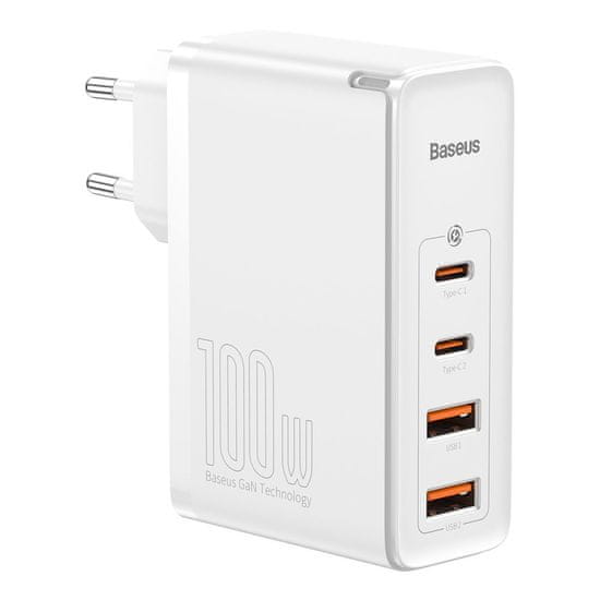 BASEUS GaN2 Pro hálózati töltő adapter 2x USB / 2x USB-C 100W QC PD, fehér