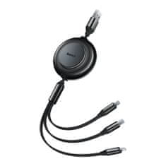 BASEUS Bright Mirror 3in1 flat kábel USB - Micro USB / USB-C / Lightning 3.5A 1.1m, fekete