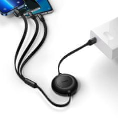 BASEUS Bright Mirror 3in1 flat kábel USB - Micro USB / USB-C / Lightning 3.5A 1.1m, fekete