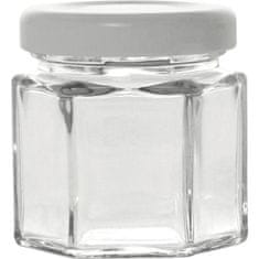 Gastrozone Szögletes lekváros befőttes üveg, 47 ml, 12 db, hatszögletű, fehér fedő, 