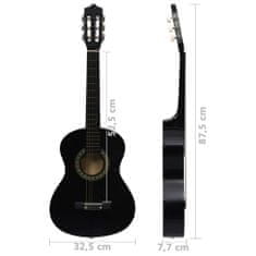 Vidaxl 8 darabos fekete klasszikus gitár kezdőkészlet 1/2 34" 70127