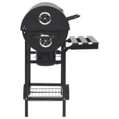 Greatstore fekete acél hengeres grillsütő kerékkel és polccal 115x85x95 cm